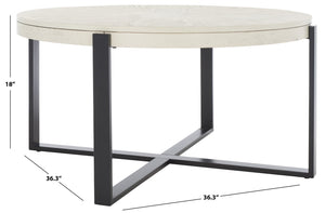 Safavieh Navya Modern Mixed-Media Coffee Table With Sculptural Gold Base And Elegant Wood-Texture Top White Wash Top / Black Legs COF6207C
