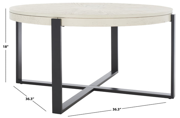 Safavieh Navya Modern Mixed-Media Coffee Table With Sculptural Gold Base And Elegant Wood-Texture Top White Wash Top / Black Legs COF6207C