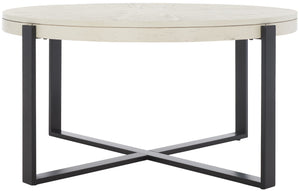 Safavieh Navya Modern Mixed-Media Coffee Table With Sculptural Gold Base And Elegant Wood-Texture Top White Wash Top / Black Legs COF6207C