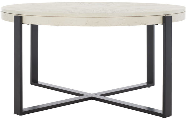 Safavieh Navya Modern Mixed-Media Coffee Table With Sculptural Gold Base And Elegant Wood-Texture Top White Wash Top / Black Legs COF6207C