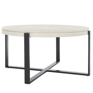 Safavieh Navya Modern Mixed-Media Coffee Table With Sculptural Gold Base And Elegant Wood-Texture Top White Wash Top / Black Legs COF6207C