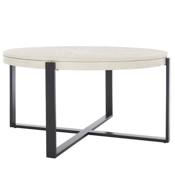 Safavieh Navya Modern Mixed-Media Coffee Table With Sculptural Gold Base And Elegant Wood-Texture Top White Wash Top / Black Legs COF6207C