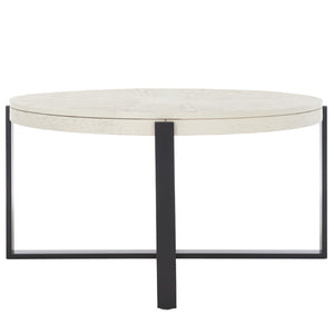 Safavieh Navya Modern Mixed-Media Coffee Table With Sculptural Gold Base And Elegant Wood-Texture Top White Wash Top / Black Legs COF6207C