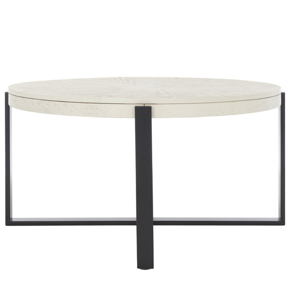 Safavieh Navya Modern Mixed-Media Coffee Table With Sculptural Gold Base And Elegant Wood-Texture Top White Wash Top / Black Legs COF6207C