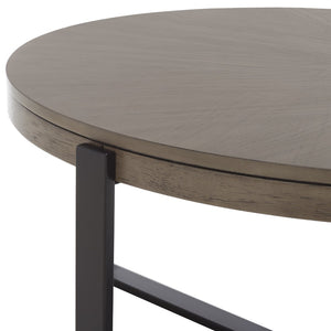 Safavieh Navya Modern Mixed-Media Coffee Table With Sculptural Gold Base And Elegant Wood-Texture Top Light Grey Top / Black Legs COF6207D