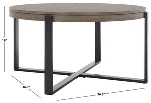 Safavieh Navya Modern Mixed-Media Coffee Table With Sculptural Gold Base And Elegant Wood-Texture Top Light Grey Top / Black Legs COF6207D