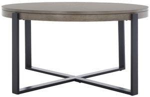 Safavieh Navya Modern Mixed-Media Coffee Table With Sculptural Gold Base And Elegant Wood-Texture Top Light Grey Top / Black Legs COF6207D
