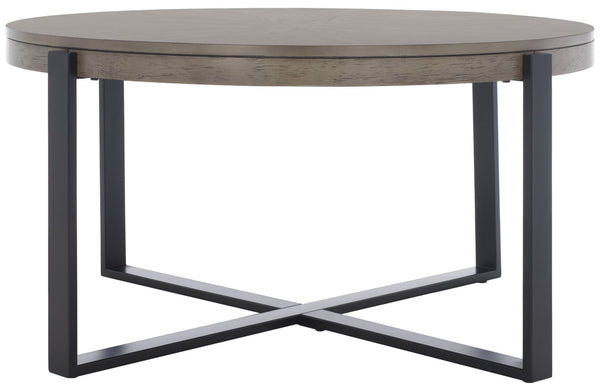 Safavieh Navya Modern Mixed-Media Coffee Table With Sculptural Gold Base And Elegant Wood-Texture Top Light Grey Top / Black Legs COF6207D