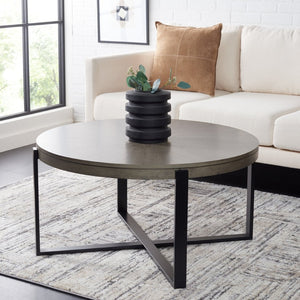 Safavieh Navya Modern Mixed-Media Coffee Table With Sculptural Gold Base And Elegant Wood-Texture Top Light Grey Top / Black Legs COF6207D
