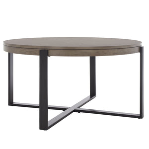 Safavieh Navya Modern Mixed-Media Coffee Table With Sculptural Gold Base And Elegant Wood-Texture Top Light Grey Top / Black Legs COF6207D