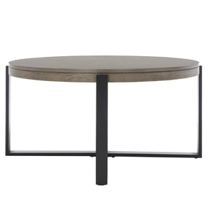 Safavieh Navya Modern Mixed-Media Coffee Table With Sculptural Gold Base And Elegant Wood-Texture Top Light Grey Top / Black Legs COF6207D