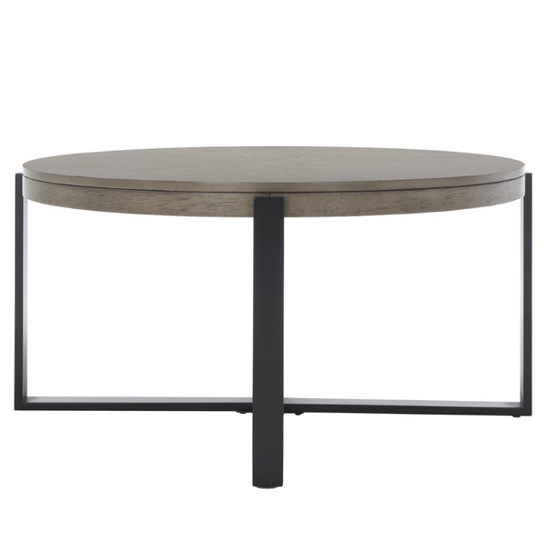 Safavieh Navya Modern Mixed-Media Coffee Table With Sculptural Gold Base And Elegant Wood-Texture Top Light Grey Top / Black Legs COF6207D