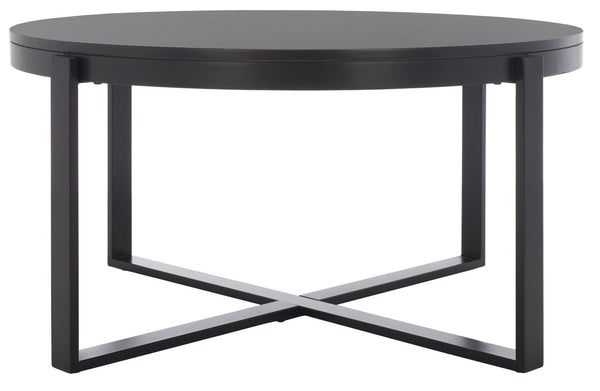 Safavieh Navya Modern Mixed-Media Coffee Table With Sculptural Gold Base And Elegant Wood-Texture Top Black COF6207E