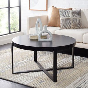 Safavieh Navya Modern Mixed-Media Coffee Table With Sculptural Gold Base And Elegant Wood-Texture Top Black COF6207E