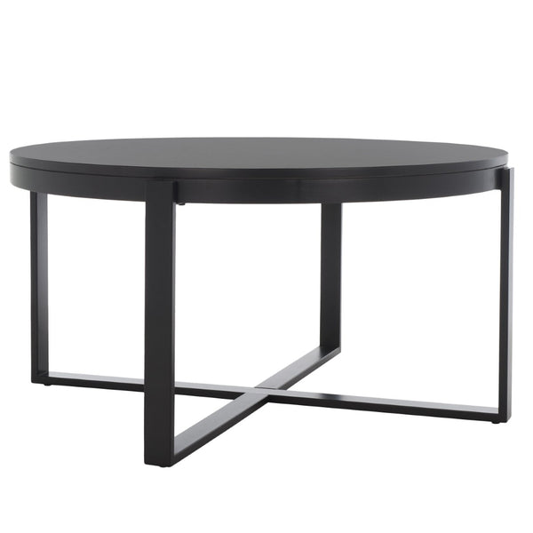 Safavieh Navya Modern Mixed-Media Coffee Table With Sculptural Gold Base And Elegant Wood-Texture Top Black COF6207E