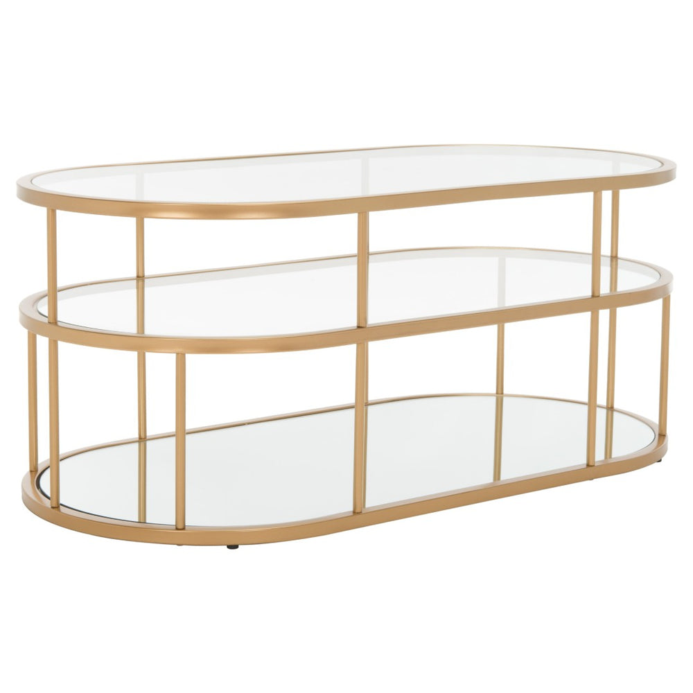 Safavieh Layta Art Deco-Inspired 3-Tier Coffee Table With Mirrored Shelf For Modern Living Room Elegance Gold/Glass COF6402A