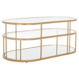 Safavieh Layta 3 Shelf Coffee Table XII23 Gold/Glass Metal COF6402A