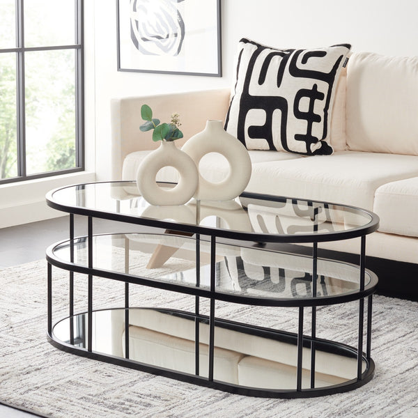 Safavieh Layta 3 Shelf Coffee Table XII23 Matte Black/Glass Metal COF6402B