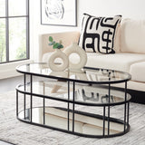 Safavieh Layta 3 Shelf Coffee Table XII23 Matte Black/Glass Metal COF6402B