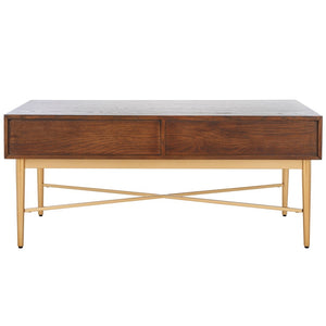 Safavieh Pierre 2 Drawer Coffee Table Walnut / Gold COF6404A
