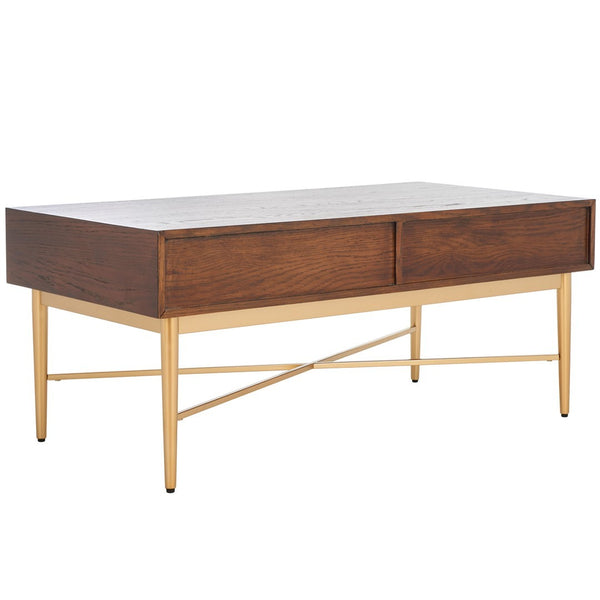 Safavieh Pierre 2 Drawer Coffee Table Walnut / Gold COF6404A