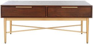 Safavieh Pierre 2 Drawer Coffee Table Walnut / Gold COF6404A