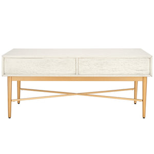 Safavieh Pierre 2 Drawer Coffee Table White Washed / Gold COF6404B