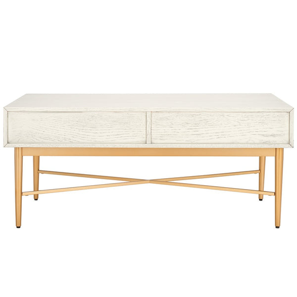 Safavieh Pierre 2 Drawer Coffee Table White Washed / Gold COF6404B