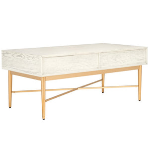 Safavieh Pierre 2 Drawer Coffee Table White Washed / Gold COF6404B