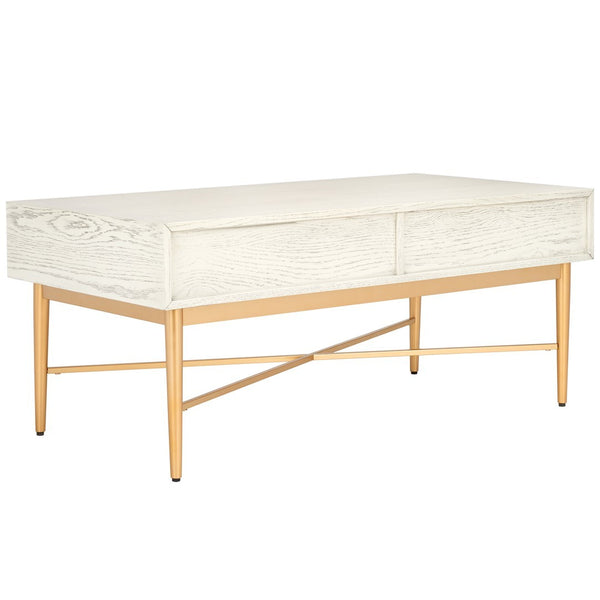 Safavieh Pierre 2 Drawer Coffee Table White Washed / Gold COF6404B