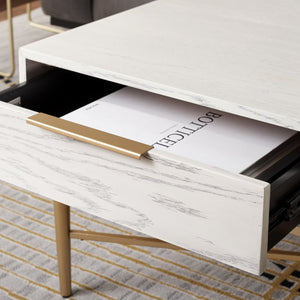 Safavieh Pierre Modern 2-Drawer Coffee Table – Elegant Walnut Top & Glam Gold Legs For Stylish Living Spaces White Washed / Gold COF6404B