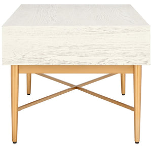 Safavieh Pierre 2 Drawer Coffee Table White Washed / Gold COF6404B
