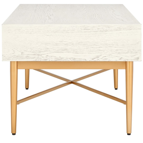 Safavieh Pierre 2 Drawer Coffee Table White Washed / Gold COF6404B