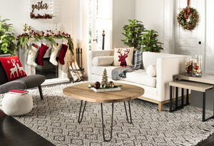 Safavieh Dale Free Edge Coffee Table - Rustic Mindi Wood & Dark Steel Legs For Mid-Century Modern Spaces COF6501A