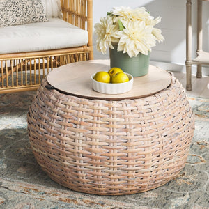 Safavieh Klarysa Bohemian Rattan Coffee Table With Removable Wood Top - Perfect For Coastal Living Spaces! COF6502A
