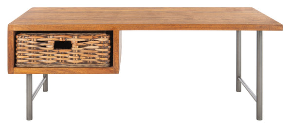 Safavieh Allester Rustic Mango Wood Coffee Table With Rattan Drawer – Stylish Storage For Any Living Room COF6504A