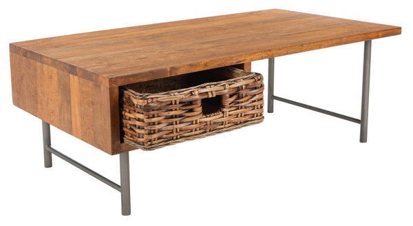 Safavieh Allester Rustic Mango Wood Coffee Table With Rattan Drawer – Stylish Storage For Any Living Room COF6504A