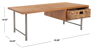 Safavieh Allester Rustic Mango Wood Coffee Table With Rattan Drawer – Stylish Storage For Any Living Room COF6504A