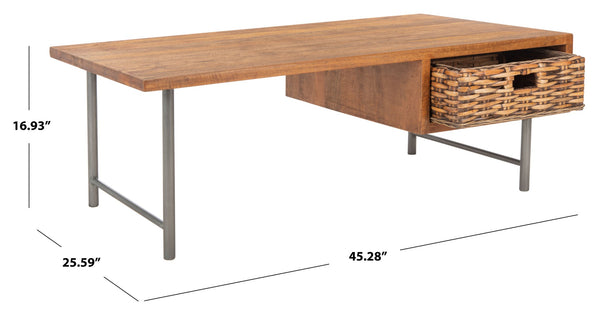 Safavieh Allester Rustic Mango Wood Coffee Table With Rattan Drawer – Stylish Storage For Any Living Room COF6504A