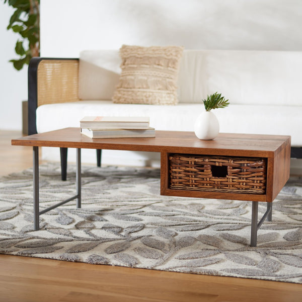 Safavieh Allester Rustic Mango Wood Coffee Table With Rattan Drawer – Stylish Storage For Any Living Room COF6504A