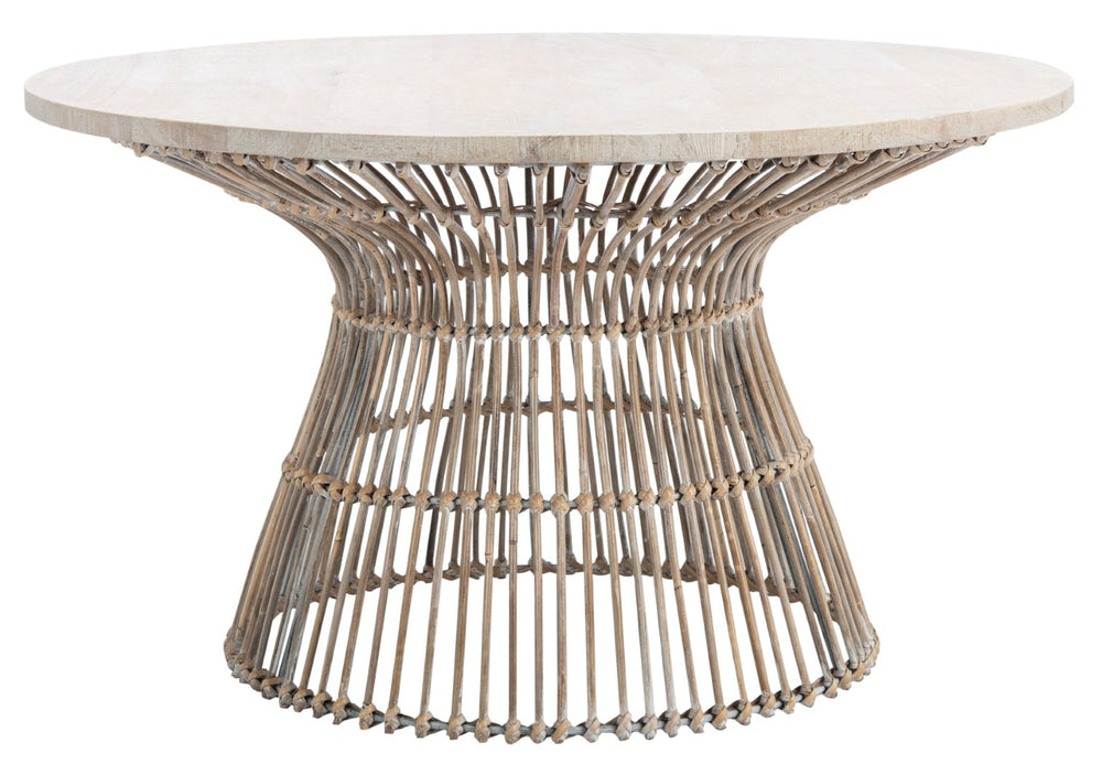 Safavieh Whent Round Coffee Table - Coastal Contemporary Design With Mango Wood Top & Woven Rattan Base Grey White Wash/Black COF6507A