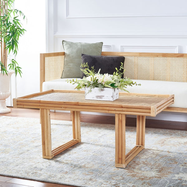 Safavieh Juri Rectangle Coffee Table - Boho-Chic Rattan & Bamboo Design For Tropical Living Spaces, 47" Wide COF6508A