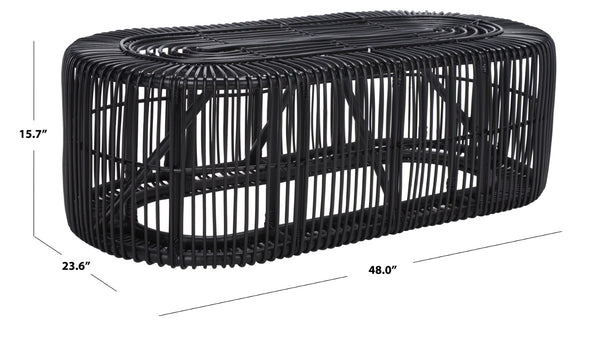 Safavieh Jabez Oval Coffee Table - Tropical Rattan Design For Coastal Living, Boho Style, And Daily Use Black COF6509B