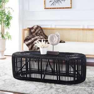 Safavieh Jabez Oval Coffee Table - Tropical Rattan Design For Coastal Living, Boho Style, And Daily Use Black COF6509B
