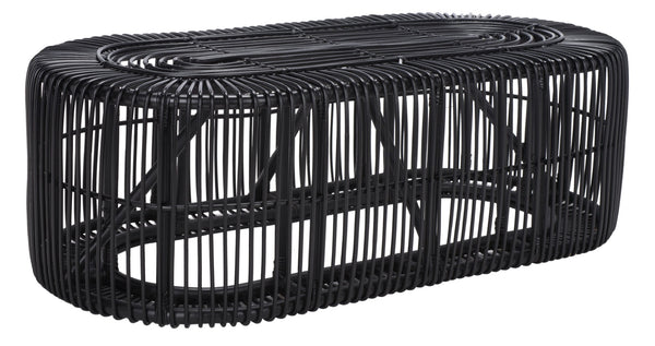 Safavieh Jabez Oval Coffee Table - Tropical Rattan Design For Coastal Living, Boho Style, And Daily Use Black COF6509B