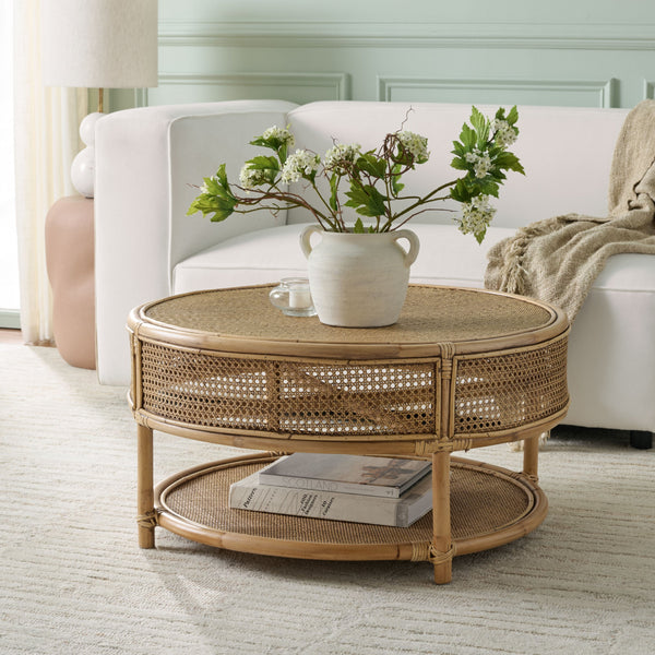 Safavieh Arvid Coffee Table - Honey Brown Wash, Chic Rattan Design For Timeless Elegance In Your Home Honey Brown Wash Rattan Cof6512b