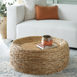 Safavieh Mordekai Round Coffee Table – Handcrafted Rattan & Leles, Rustic Charm For Stylish Living Spaces Natural Rattan,Leles Cof6514a