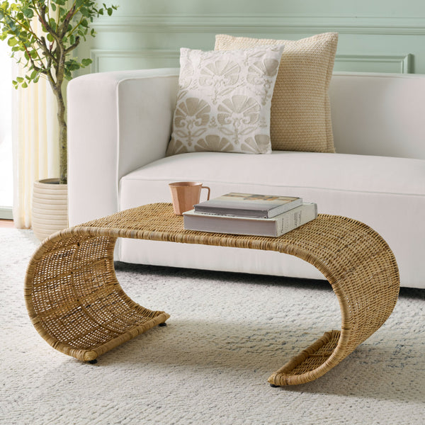 Safavieh Tamo Coffee Table - Light Natural Elegance With Rattan And Metal, Perfect For Stylish Living Spaces Light Natural , Metal ,Rattan Cof6515a