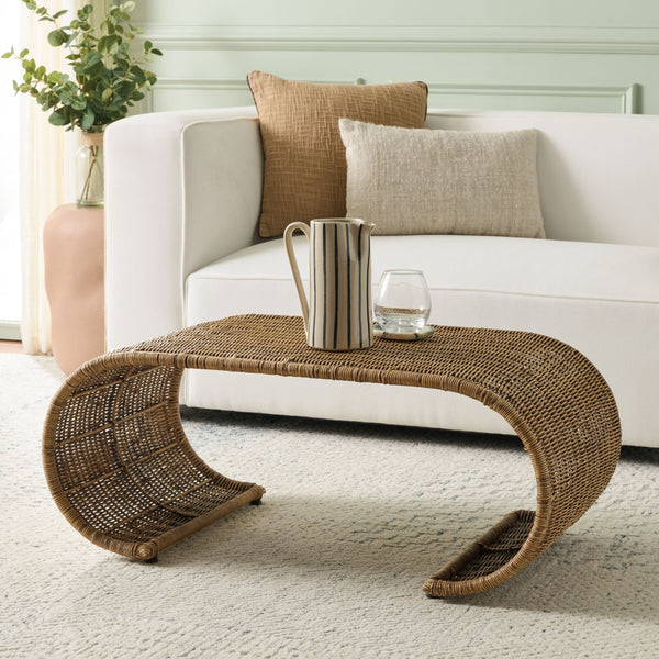 Safavieh Tamo Coffee Table - Light Natural Elegance With Rattan And Metal, Perfect For Stylish Living Spaces Honey Brown Wash Metal ,Rattan Cof6515b