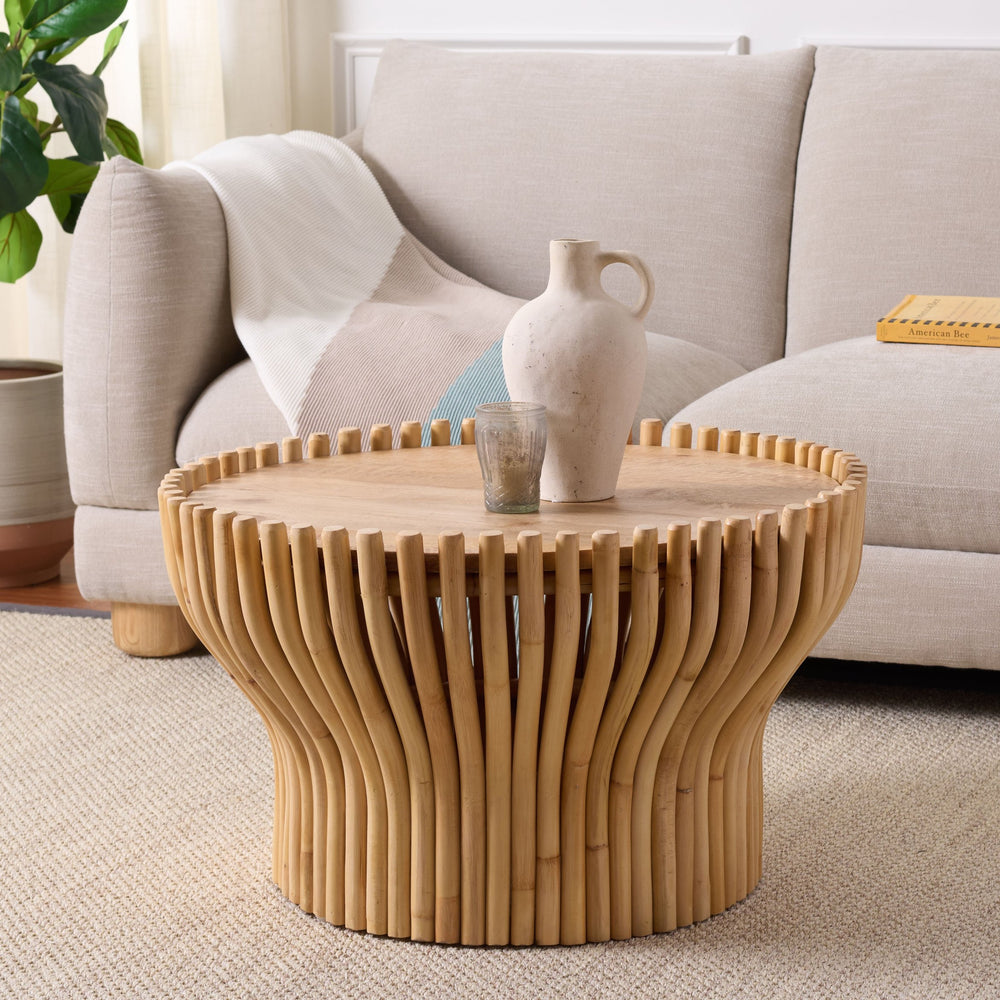 Safavieh Arlianis Coffee Table - Elegant Light Natural & Mango Wood Design For Timeless Home Decor & Warmth Light Natural ,Light Mango Wo Rattan ,Mango Wood Cof6516a